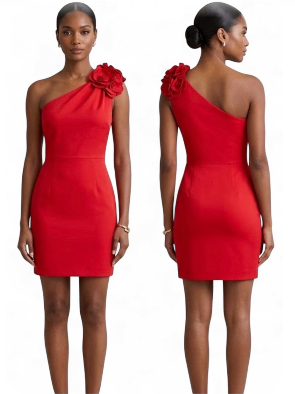 Valentino Techno Couture SZ 10 Red One Shoulder Flower Detail Knee Length Dress - Picture 1 of 15